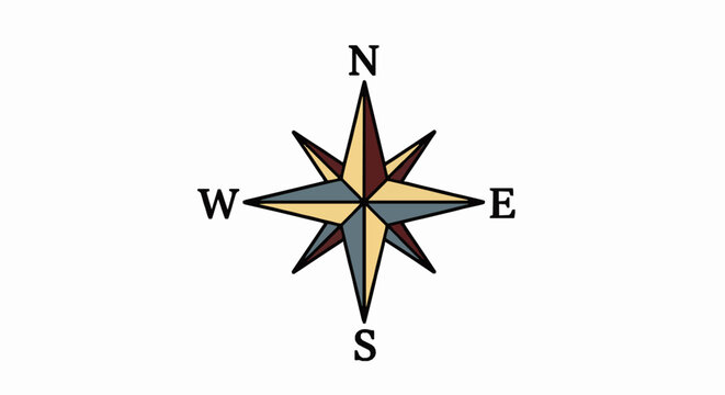 Minimalist compass rose illustration featuring cardinal directions north south east west symbols graphic design element