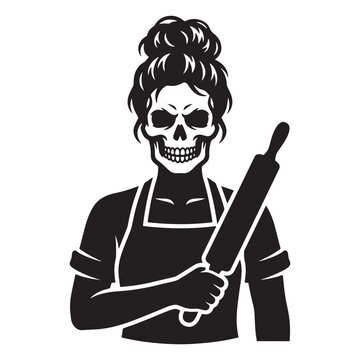 Plain Spooky Baker Silhouette, Bold Solid Black Halloween Cook Woman Vector Clipart