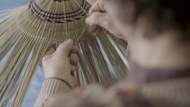Hands Weaving Traditional Bon Odori Hat in Ugo Town Akita Prefecture J