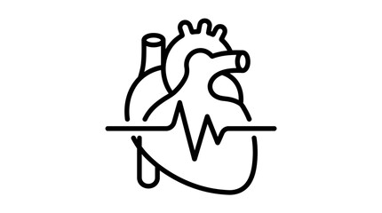 Obraz premium Heart icon with a pulse line symbolizes cardiovascular health and medical monitoring in a linear style.