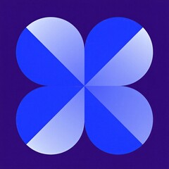 Fototapeta premium Abstract blue geometric shape resembles flower with gradient petals. Symmetrical petals form circle against dark purple background. Minimalist digital art design.