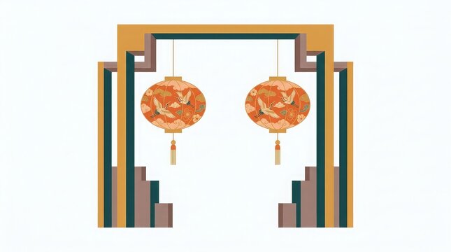 Traditional chinese new year gate with lanterns festive celebration design