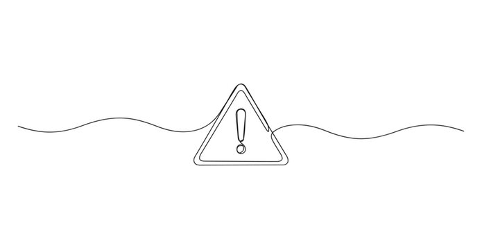 Single line art of warning triangle symbol with exclamation point triangle exclamation