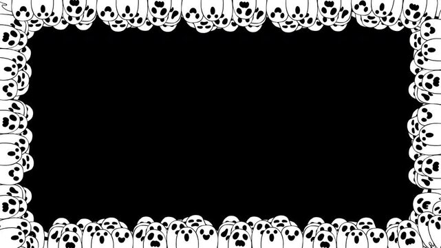 Seamless looping cartoon animation of cute spooky ghosts border frame on transparent alpha channel. Perfect for background overlays, stream frames, social media content, Halloween holiday promotions. 