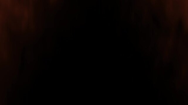 Intense fiery orange and red smoke rising from the bottom corners against a dark black backdrop