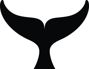 Minimalist whale tail silhouette vector, black fluke of a humpback whale, marine life animal icon for nautical logo design and ocean conservation