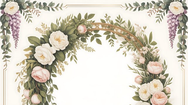 Traditional Indian Mughal art inspired Wedding Card Design, Invitation template.