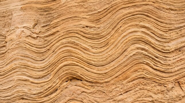 Warm sand colored sandstone wall background with wavy layers