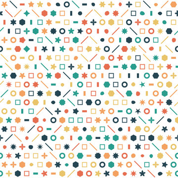 Colorful geometric abstract seamless pattern with small shapes on transparent  Background