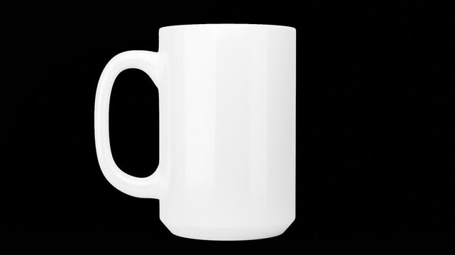 Realistic 15 oz white mug rotating on a transparent background. Perfect video mockup for showcasing custom artwork, wraps, and branding with smooth 360 product animation.