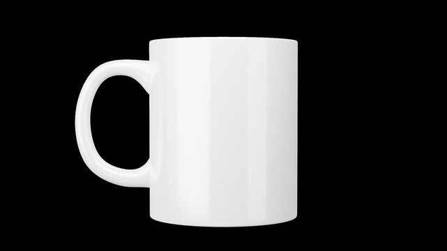 Realistic 11 oz white mug rotating on a transparent background. Perfect video mockup for showcasing custom artwork, wraps, and branding with smooth 360 product animation.