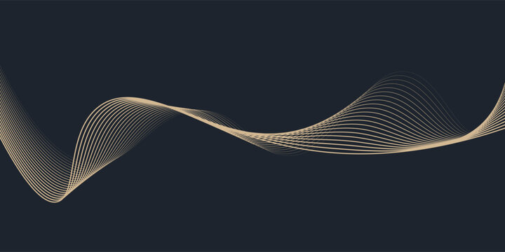 Abstract geometric vector curve lines shape in premium gold color isolated on transtransparent background. Dinamic flowing gold gradient wave pattern. Vector llustration