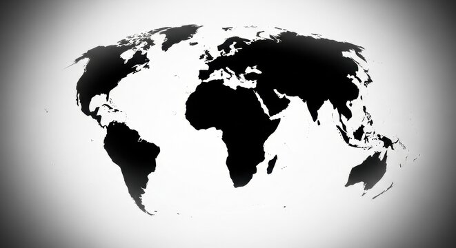 Black and white world map on dark background.