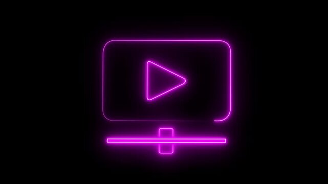 A glowing blue neon play button icon with a progress bar, isolated on a black background, representing video playback and streaming technology.