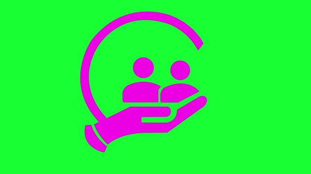 A hand holding two people icons inside a protective circle representing care, safety, and community support on a dark background.