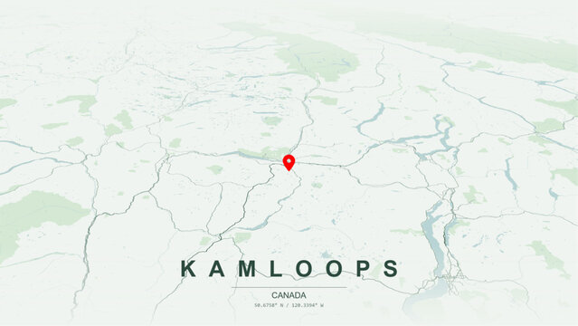 Minimalist vector map of Kamloops, British Columbia. High-quality scalable illustration of Kamloops geographic boundaries along the North Thompson River and South Thompson River confluence for posters