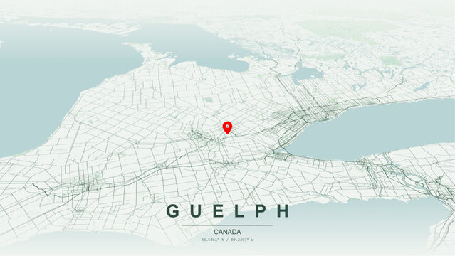 Modern minimalist vector map of Guelph, Ontario. High-quality scalable illustration of Guelph geographic boundaries along the Speed River and Eramosa River confluence for posters design.