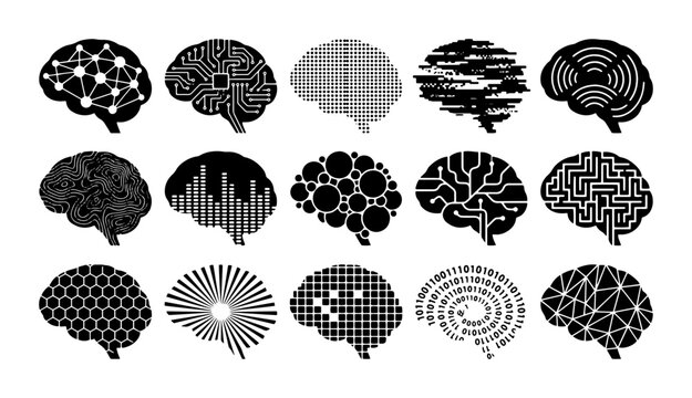 70 Diverse Brain Icons Set, AI and Technology Concepts, Neural Network and Circuitry Graphics, Medical and Science Illustrations, Digital Mind and Data Processing 100
