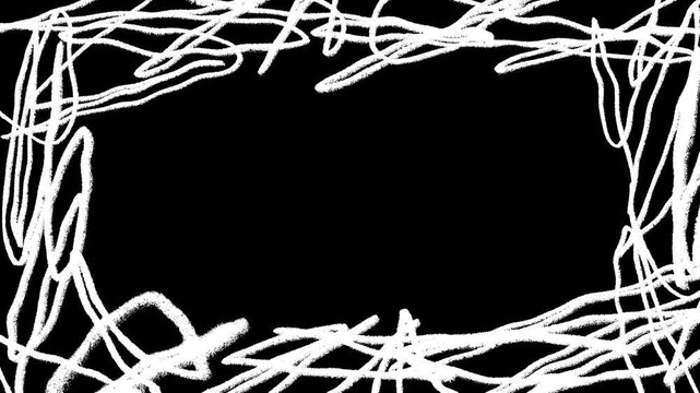 Animated Hand Drawn Scribble Border Frame Overlay with Rough Pencil and Chalk Sketch Lines, Seamless Loop Vintage Doodle Rectangle for Title Cards, Presentations, Photo Frames and Motion Graphics