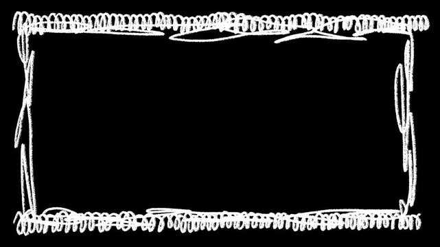 Animated Hand Drawn Scribble Rectangle Border Overlay with Chalk Pencil Sketch Frame, Seamless Loop Vintage Doodle Outline for Titles, Social Media Videos, Presentations and Motion Graphics