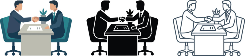 Fototapeta premium Business professionals shaking hands across table in office meeting