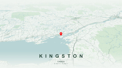 Minimalist vector map of Kingston, Ontario. High-quality scalable illustration of Kingston geographic boundaries along Lake Ontario shoreline, St. Lawrence River, Cataraqui River for posters design. © AliRza