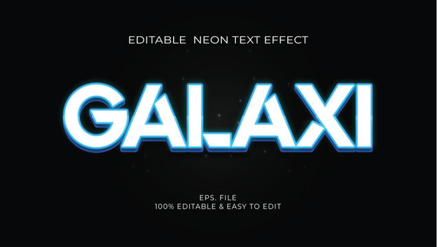 Futuristic cyan neon 3D Galaxi editable text effect vector