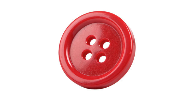 Bright red classic plastic sewing clothes button isolated on transparent background