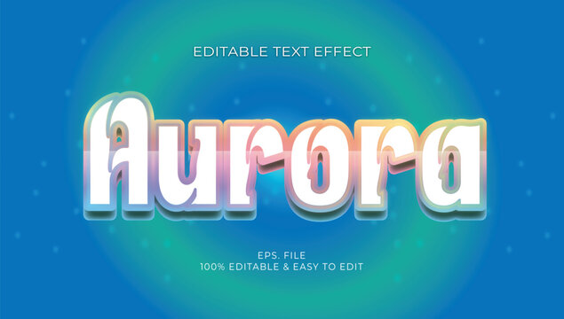 Pastel holographic Aurora 3D editable text effect vector