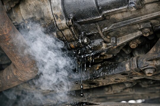 Close-up shot of a car engine with steam escaping, suitable for use in technical or automotive contexts