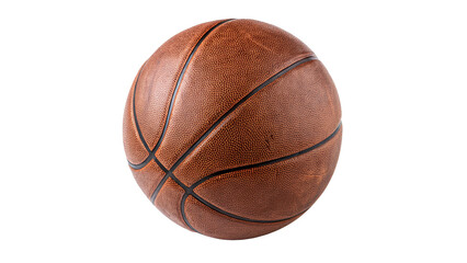 Fototapeta premium Classic orange leather basketball ball with black stripes isolated on transparent background