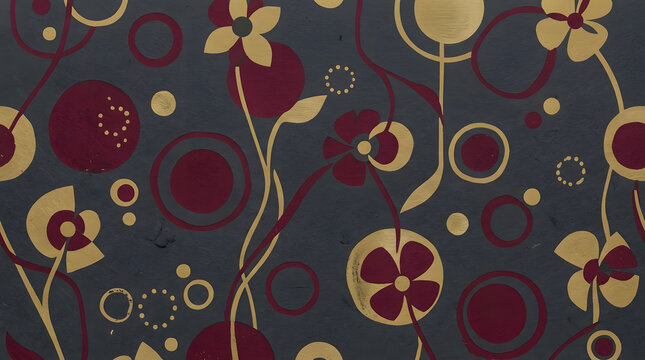 Abstract floral pattern with circles: A visually engaging abstract pattern featuring stylized flowers, swirling vines.