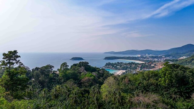 Drone aerial footage Karon view point phuket thailand , kata noi beach, kata beach, karon beach. paradise holiday destination. ocean view andaman sea. green and lush nature. photo of the day.