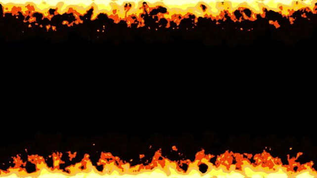 Top And Bottom Cartoon Fire Borders On Black Background
