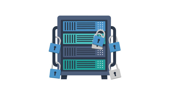 Secured Server Rack Illustration for Cyber Security, Data Protection, and Private Hosting Concepts