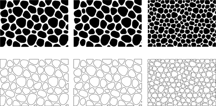 Seamless organic pebble stone patterns black and white variations