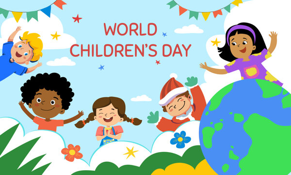 Hand drawn flat world children's day background