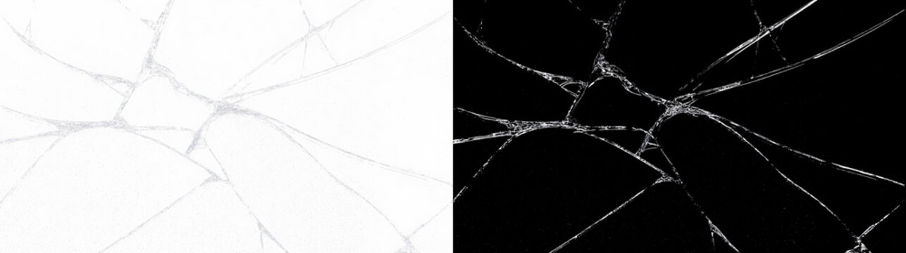 Broken glass surface with sharp fracture and impact detail showing abstract shattered texture with deep cracks and dark background composition style