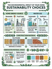 Naklejka premium Infographic showing sustainable home energy and construction choices