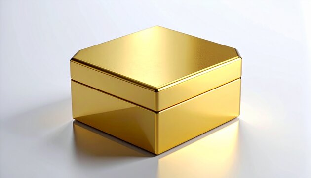 Golden hexagonal box with polished metallic sheen, symbolizing luxury, elegance, and geometric refinement in minimalist composition.