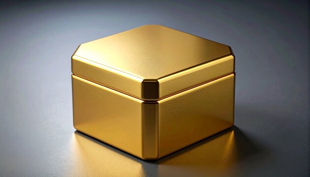 Golden hexagonal box with polished metallic sheen, symbolizing luxury, elegance, and geometric refinement in minimalist composition.