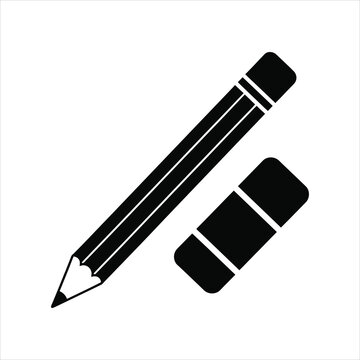 Pencil and eraser vector icon, school supplies and education tools silhouette
