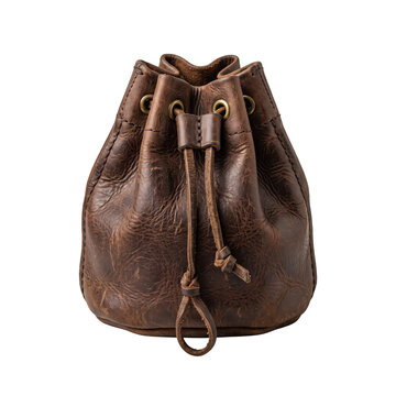 Handcrafted brown leather drawstring pouch medieval style accessory for larp and cosplay