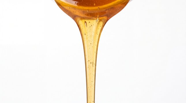 Golden honey pouring down in a thick stream