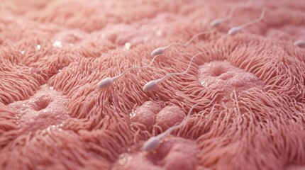 Fototapeta premium Microscopic close up of tissue cells and sperm cells inside human body organ