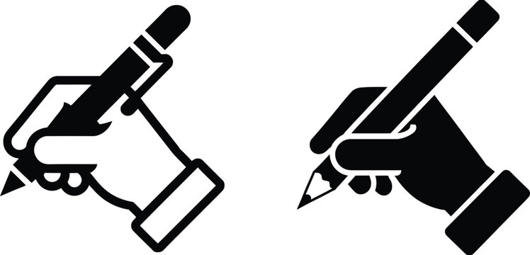 Clipboard, and pencil icon set, hand writing symbols, note taking, office documents, editing tools, education resources, checklist, productivity, modern vector graphics