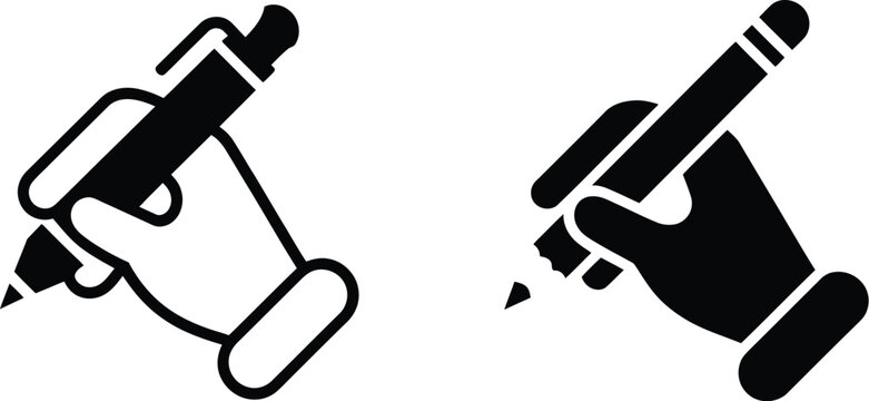 Clipboard, and pencil icon set, note taking symbols, hand writing, editing tools, office supplies, education, document management, checklist, modern vector design