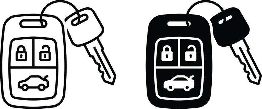 Car key fob icons with vehicle and lock symbols illustration