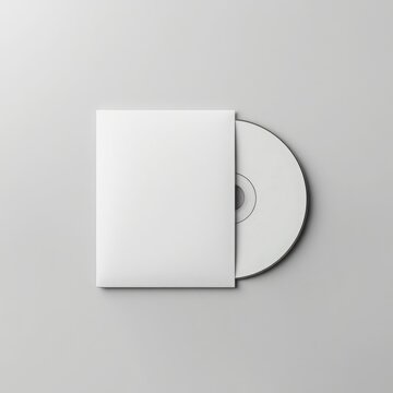 Blank cd or dvd disc with white paper sleeve mockup