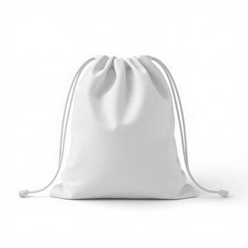 Blank white drawstring bag mockup for branding, empty fabric backpack for gym or sports gear isolated on white background